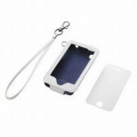 iPhone 3GS用ソフトレザーケース&液晶保護フィルムj&ハンドストラップセット(ホワイト)