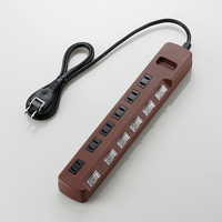 ELECOM 個別スイッチ付雷ガードタップ ColorStyle ブラウン・2P式6個口 1.0m (T-BR04-2610BR)画像